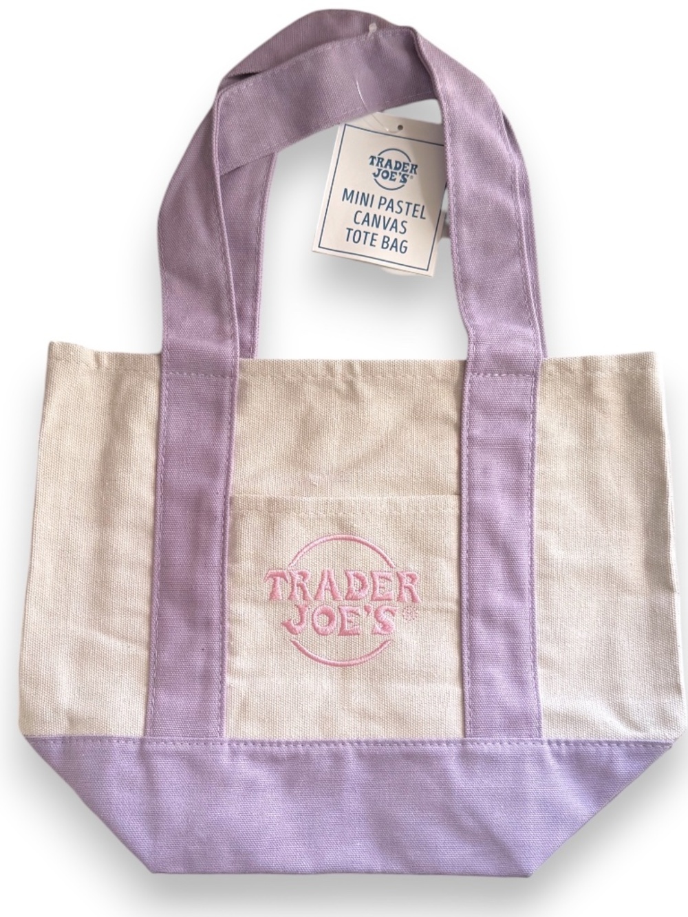 TRADER JOE'S Mini Pastel Canvas Tote Bag Lavender NWT